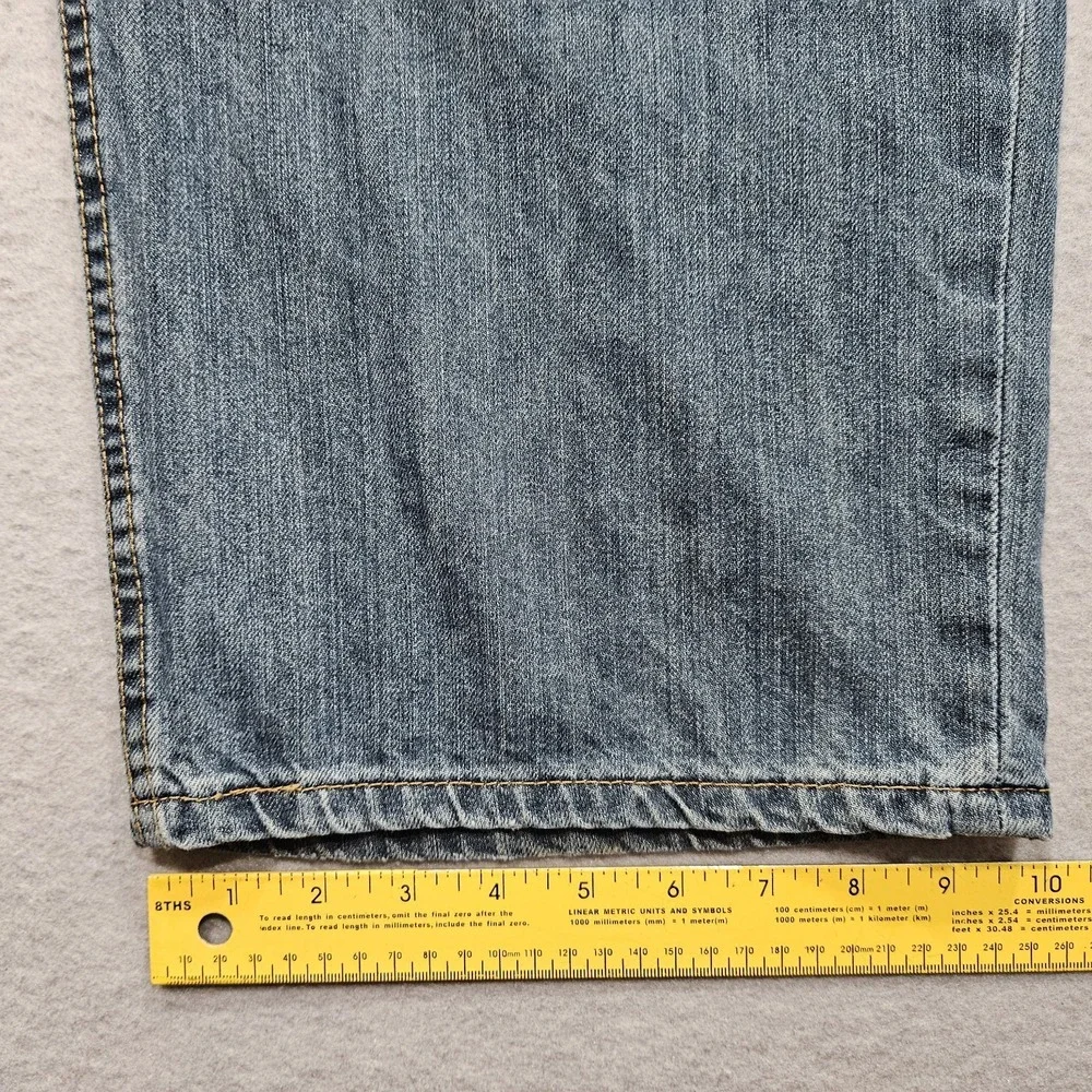 Levis 559 Relaxed Straight Jeans Mens 50x31 Blue Medium Wash Trucker Damaged